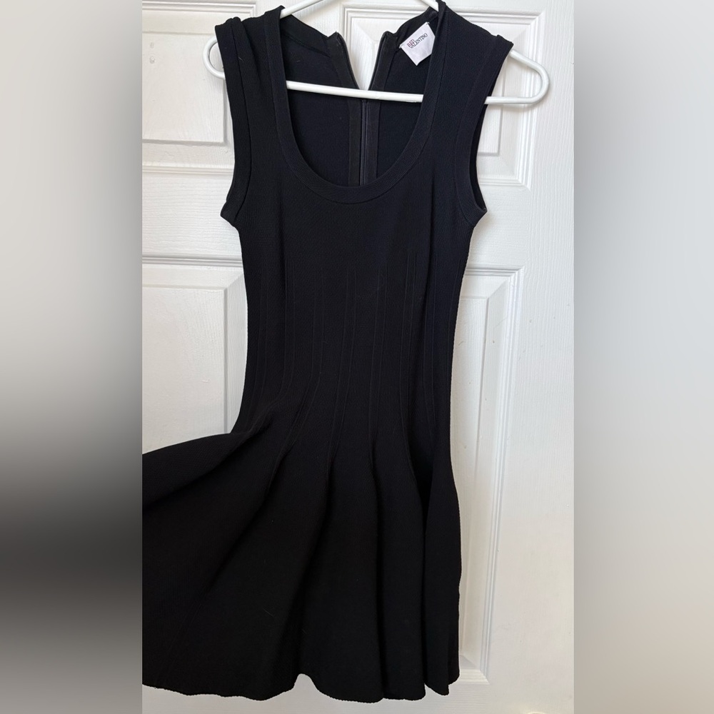 RED Valentino Black Ribbed Sleeveless Fit-and-Flare Mini Dress